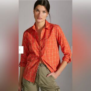 Maeve by Anthropologie orange plaid shirt. Size 6